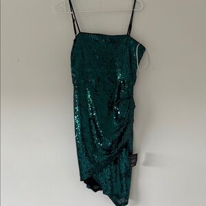 Lulu's Asymmetrical Green Sequin Sheath Dress